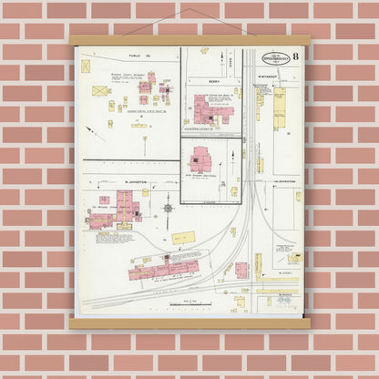 Old map wall art mockup — magnetic wood frame on brick wall — Sanborn Fire Insurance Map from Upper Sandusky, Wyandot County, Ohio (1911), Sheet #0008