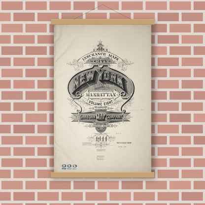 Old map wall art mockup — magnetic wood frame on brick wall — Sanborn Fire Insurance Map from New York, Bronx, Manhattan, New York (1939), Sheet #0001