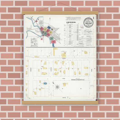 Old map wall art mockup — magnetic wood frame on brick wall — Sanborn Fire Insurance Map from Midland, Midland County, Michigan (1909), Sheet #0001