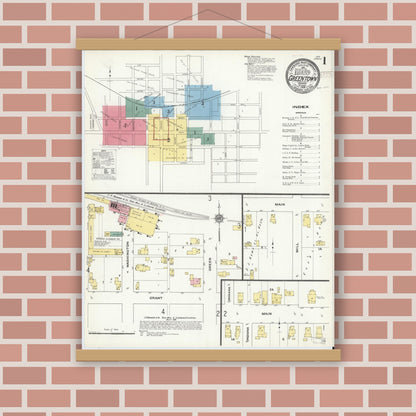 Old map wall art mockup — magnetic wood frame on brick wall — Sanborn Fire Insurance Map from Greentown, Howard County, Indiana (1909) - Complete Map Set