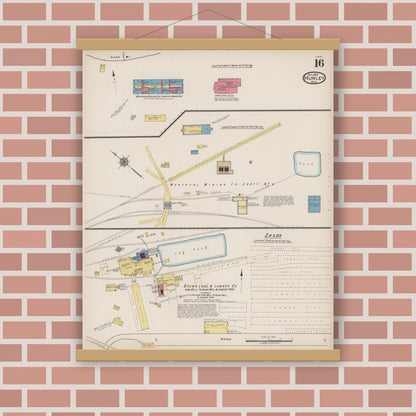Old map wall art mockup — magnetic wood frame on brick wall — Sanborn Fire Insurance Map from Hurley, Iron County, Wisconsin (1922), Sheet #0016