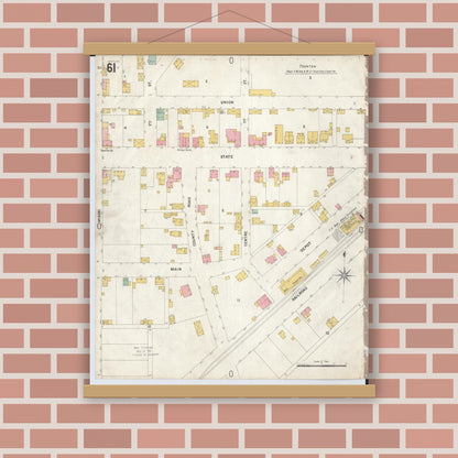 Old map wall art mockup — magnetic wood frame on brick wall — Sanborn Fire Insurance Map from Hamilton, Butler County, Ohio (1899), Sheet #0061