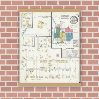 Old map wall art mockup — magnetic wood frame on brick wall — Sanborn Fire Insurance Map from Millersburg, Dauphin County, Pennsylvania (1902), Sheet #0001