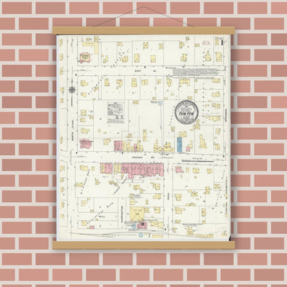 Old map wall art mockup — magnetic wood frame on brick wall — Sanborn Fire Insurance Map from Paw Paw, Lee County, Illinois (1910) - Complete Map Set