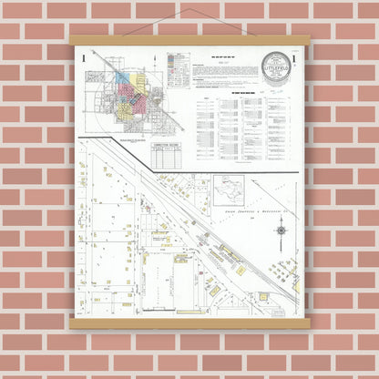 Old map wall art mockup — magnetic wood frame on brick wall — Sanborn Fire Insurance Map from Littlefield, Lamb County, Texas (1950) - Complete Map Set