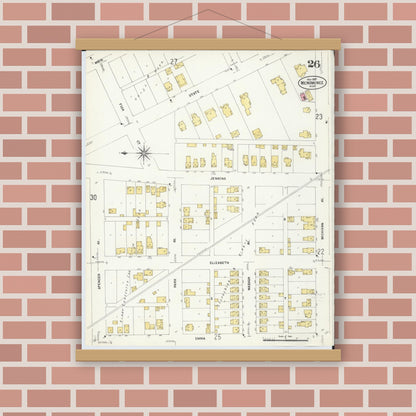 Old map wall art mockup — magnetic wood frame on brick wall — Sanborn Fire Insurance Map from Menominee, Menominee County, Michigan (1907), Sheet #0026