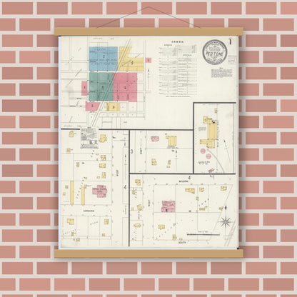 Old map wall art mockup — magnetic wood frame on brick wall — Sanborn Fire Insurance Map from Peotone, Will County, Illinois (1907) - Complete Map Set