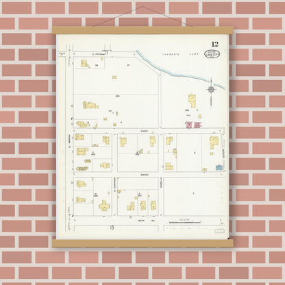 Old map wall art mockup — magnetic wood frame on brick wall — Sanborn Fire Insurance Map from Lake City, Columbia County, Florida (1912), Sheet #0012