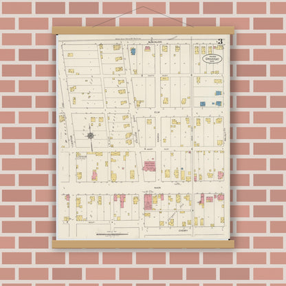 Old map wall art mockup — magnetic wood frame on brick wall — Sanborn Fire Insurance Map from Groveport, Franklin County, Ohio (1922), Sheet #0003