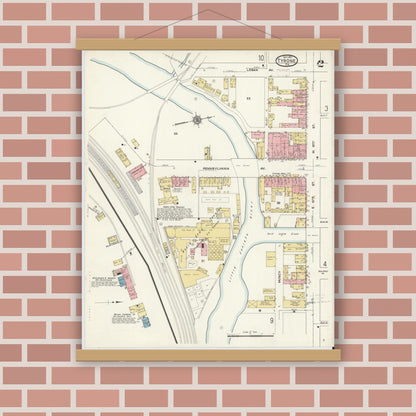 Old map wall art mockup — magnetic wood frame on brick wall — Sanborn Fire Insurance Map from Tyrone, Blair County, Pennsylvania (1911), Sheet #0002