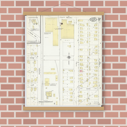 Old map wall art mockup — magnetic wood frame on brick wall — Sanborn Fire Insurance Map from Celina, Mercer County, Ohio (1914), Sheet #0002