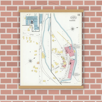 Old map wall art mockup — magnetic wood frame on brick wall — Sanborn Fire Insurance Map from Carthage, Jefferson County, New York (1908), Sheet #0011