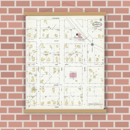 Old map wall art mockup — magnetic wood frame on brick wall — Sanborn Fire Insurance Map from Farmer City, De Witt County, Illinois (1911), Sheet #0003