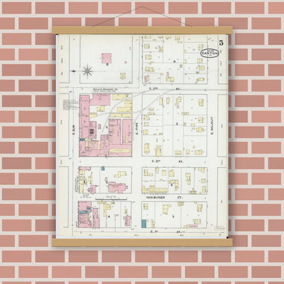 Old map wall art mockup — magnetic wood frame on brick wall — Sanborn Fire Insurance Map from Canton, Fulton County, Illinois (1891), Sheet #0005