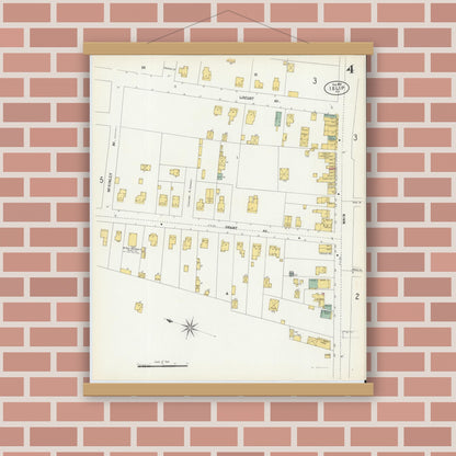 Old map wall art mockup — magnetic wood frame on brick wall — Sanborn Fire Insurance Map from Islip, Suffolk County, New York (1902), Sheet #0004