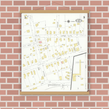 Old map wall art mockup — magnetic wood frame on brick wall — Sanborn Fire Insurance Map from Plymouth, Huron And Richland Counties, Ohio (1924), Sheet #0003