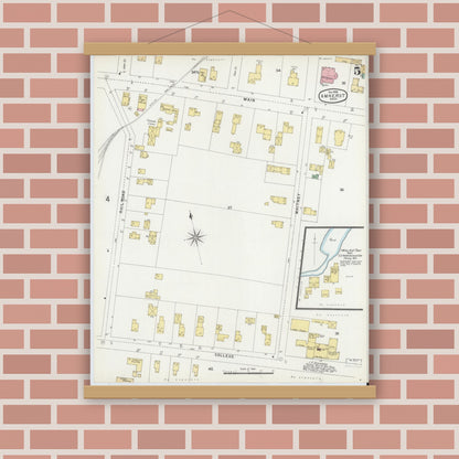Old map wall art mockup — magnetic wood frame on brick wall — Sanborn Fire Insurance Map from Amherst, Hampshire County, Massachusetts (1896), Sheet #0005