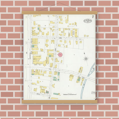 Old map wall art mockup — magnetic wood frame on brick wall — Sanborn Fire Insurance Map from North Attleborough, Bristol County, Massachusetts (1899), Sheet #0007