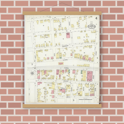 Old map wall art mockup — magnetic wood frame on brick wall — Sanborn Fire Insurance Map from Tarentum, Allegheny County, Pennsylvania (1897), Sheet #0004