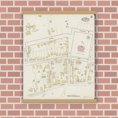Old map wall art mockup — magnetic wood frame on brick wall — Sanborn Fire Insurance Map from Peekskill, Westchester County, New York (1895), Sheet #0008