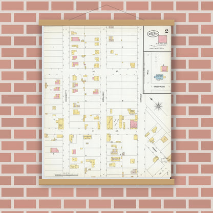 Old map wall art mockup — magnetic wood frame on brick wall — Sanborn Fire Insurance Map from Del Rio, Val Verde County, Texas (1900), Sheet #0002