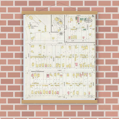 Old map wall art mockup — magnetic wood frame on brick wall — Sanborn Fire Insurance Map from Greenville, Darke County, Ohio (1898), Sheet #0005