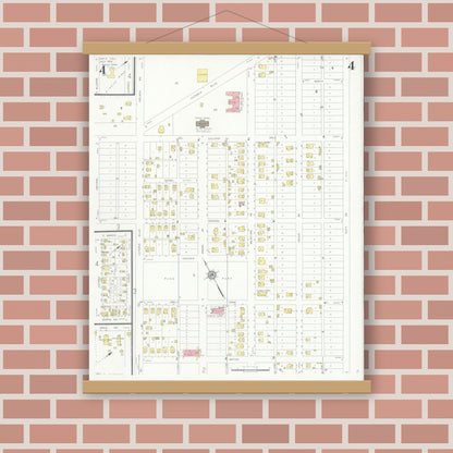 Old map wall art mockup — magnetic wood frame on brick wall — Sanborn Fire Insurance Map from Taft, San Patricio County, Texas (1933), Sheet #0004