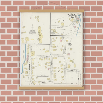 Old map wall art mockup — magnetic wood frame on brick wall — Sanborn Fire Insurance Map from Catskill, Greene County, New York (1889), Sheet #0002