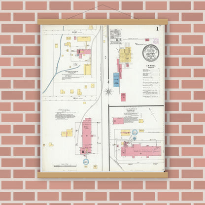 Old map wall art mockup — magnetic wood frame on brick wall — Sanborn Fire Insurance Map from Shelby, Cleveland County, North Carolina (1905) - Complete Map Set