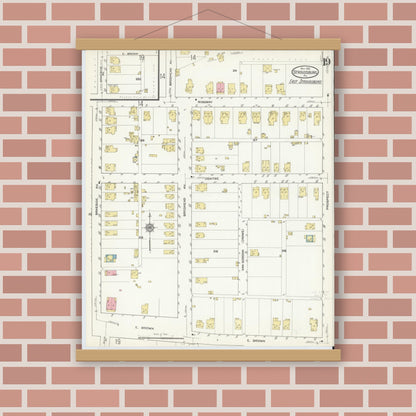 Old map wall art mockup — magnetic wood frame on brick wall — Sanborn Fire Insurance Map from Stroudsburg, Monroe County, Pennsylvania (1912), Sheet #0019
