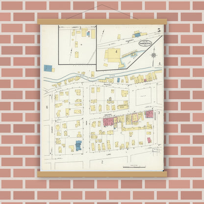 Old map wall art mockup — magnetic wood frame on brick wall — Sanborn Fire Insurance Map from Hammondsport, Steuben County, New York (1913), Sheet #0005