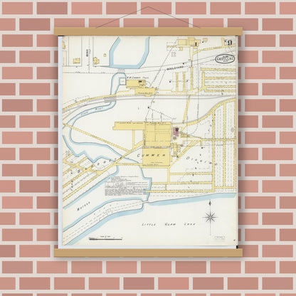 Old map wall art mockup — magnetic wood frame on brick wall — Sanborn Fire Insurance Map from Cadillac, Wexford County, Michigan (1895), Sheet #0009