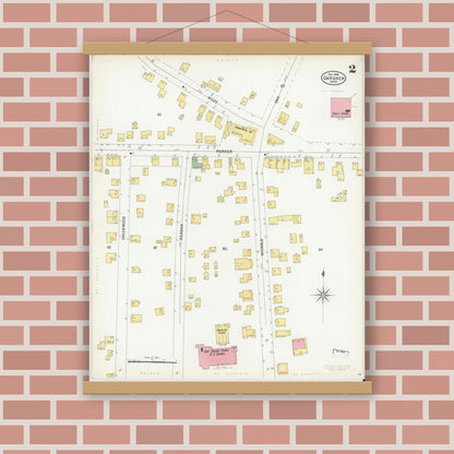 Old map wall art mockup — magnetic wood frame on brick wall — Sanborn Fire Insurance Map from Gardner, Worcester County, Massachusetts (1900), Sheet #0002