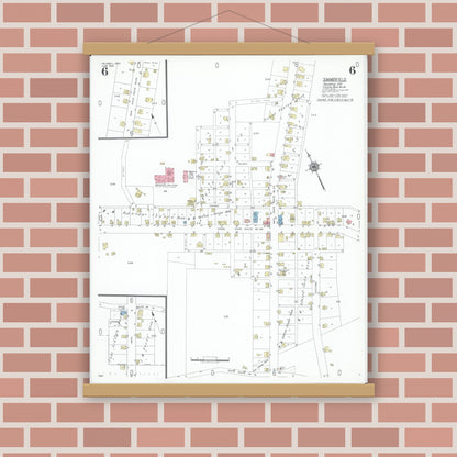 Old map wall art mockup — magnetic wood frame on brick wall — Sanborn Fire Insurance Map from Caldwell, Noble County, Ohio (1948), Sheet #0006