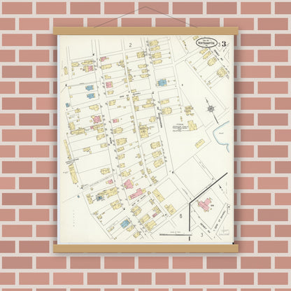 Old map wall art mockup — magnetic wood frame on brick wall — Sanborn Fire Insurance Map from Northampton, Northampton County, Pennsylvania (1911), Sheet #0003