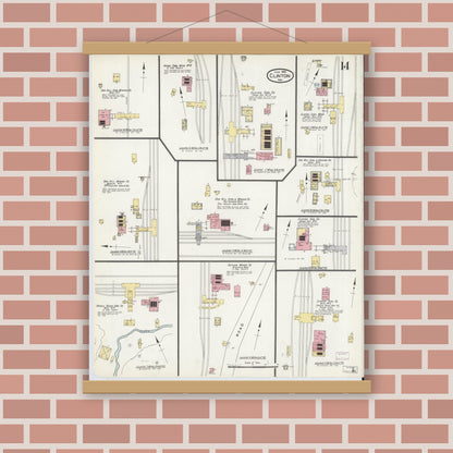 Old map wall art mockup — magnetic wood frame on brick wall — Sanborn Fire Insurance Map from Clinton, Vermillion County, Indiana (1910), Sheet #0014
