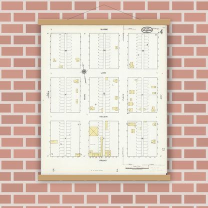 Old map wall art mockup — magnetic wood frame on brick wall — Sanborn Fire Insurance Map from Quanah, Hardeman County, Texas (1921), Sheet #0004