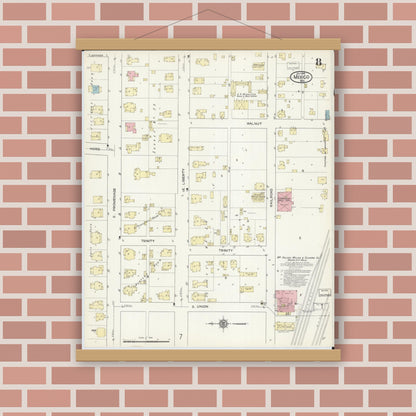 Old map wall art mockup — magnetic wood frame on brick wall — Sanborn Fire Insurance Map from Mexico, Audrain County, Missouri (1914), Sheet #0008