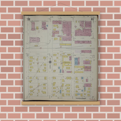 Old map wall art mockup — magnetic wood frame on brick wall — Sanborn Fire Insurance Map from Herrin, Williamson County, Illinois (1947), Sheet #0011