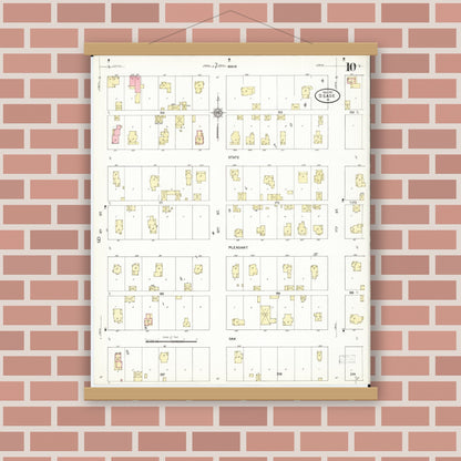 Old map wall art mockup — magnetic wood frame on brick wall — Sanborn Fire Insurance Map from Osage, Mitchell County, Iowa (1911), Sheet #0010