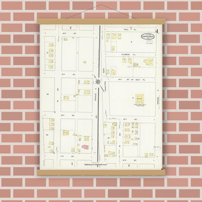 Old map wall art mockup — magnetic wood frame on brick wall — Sanborn Fire Insurance Map from Corpus Christi, Nueces County, Texas (1914), Sheet #0004