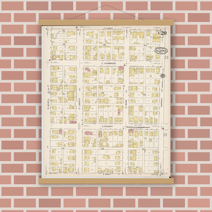 Old map wall art mockup — magnetic wood frame on brick wall — Sanborn Fire Insurance Map from Alliance, Stark County, Ohio (1921), Sheet #0020