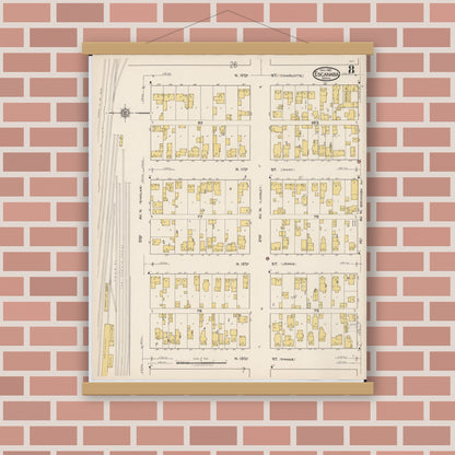 Old map wall art mockup — magnetic wood frame on brick wall — Sanborn Fire Insurance Map from Escanaba, Delta County, Michigan (1921), Sheet #0008