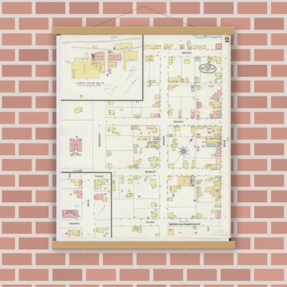 Old map wall art mockup — magnetic wood frame on brick wall — Sanborn Fire Insurance Map from Batavia, Clermont County, Ohio (1898), Sheet #0002