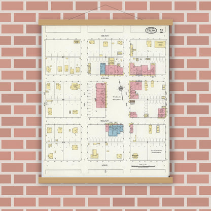 Old map wall art mockup — magnetic wood frame on brick wall — Sanborn Fire Insurance Map from Celina, Collin County, Texas (1920), Sheet #0002