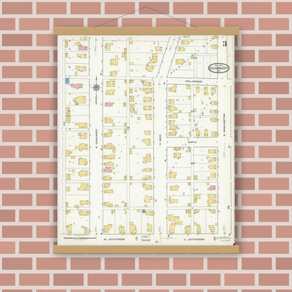 Old map wall art mockup — magnetic wood frame on brick wall — Sanborn Fire Insurance Map from Columbia City, Whitley County, Indiana (1918), Sheet #0003