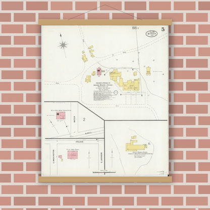 Old map wall art mockup — magnetic wood frame on brick wall — Sanborn Fire Insurance Map from Attica, Fountain County, Indiana (1899), Sheet #0005