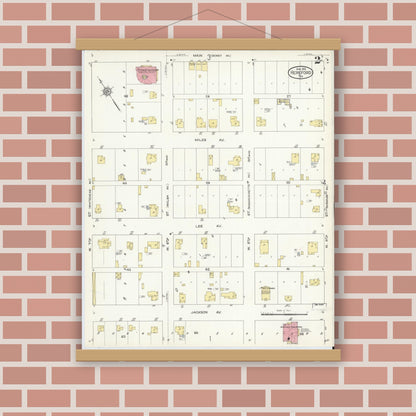 Old map wall art mockup — magnetic wood frame on brick wall — Sanborn Fire Insurance Map from Hereford, Deaf Smith County, Texas (1913), Sheet #0002