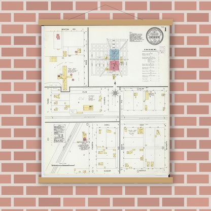 Old map wall art mockup — magnetic wood frame on brick wall — Sanborn Fire Insurance Map from Continental, Putnam County, Ohio (1901), Sheet #0001