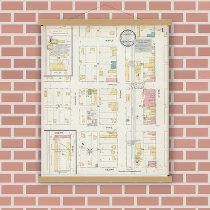 Old map wall art mockup — magnetic wood frame on brick wall — Sanborn Fire Insurance Map from Nokomis, Montgomery County, Illinois (1893) - Complete Map Set